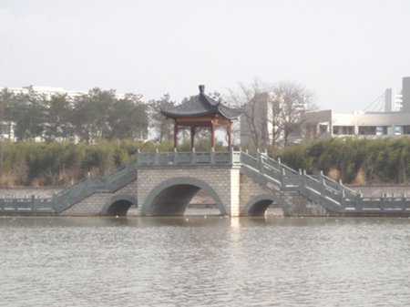 湖中心拱桥石栏板安装